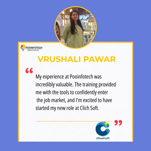 Vrushali Pawar provides a positive testimonial for the valuable training at POOINFOTECH Digital Solutions